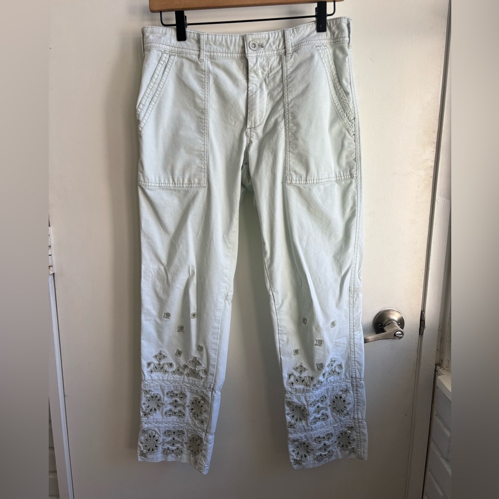 Anthropologie The Wanderer Eyelet Cropped Ankle Utility Pants 28 boho prairie - Picture 2 of 9
